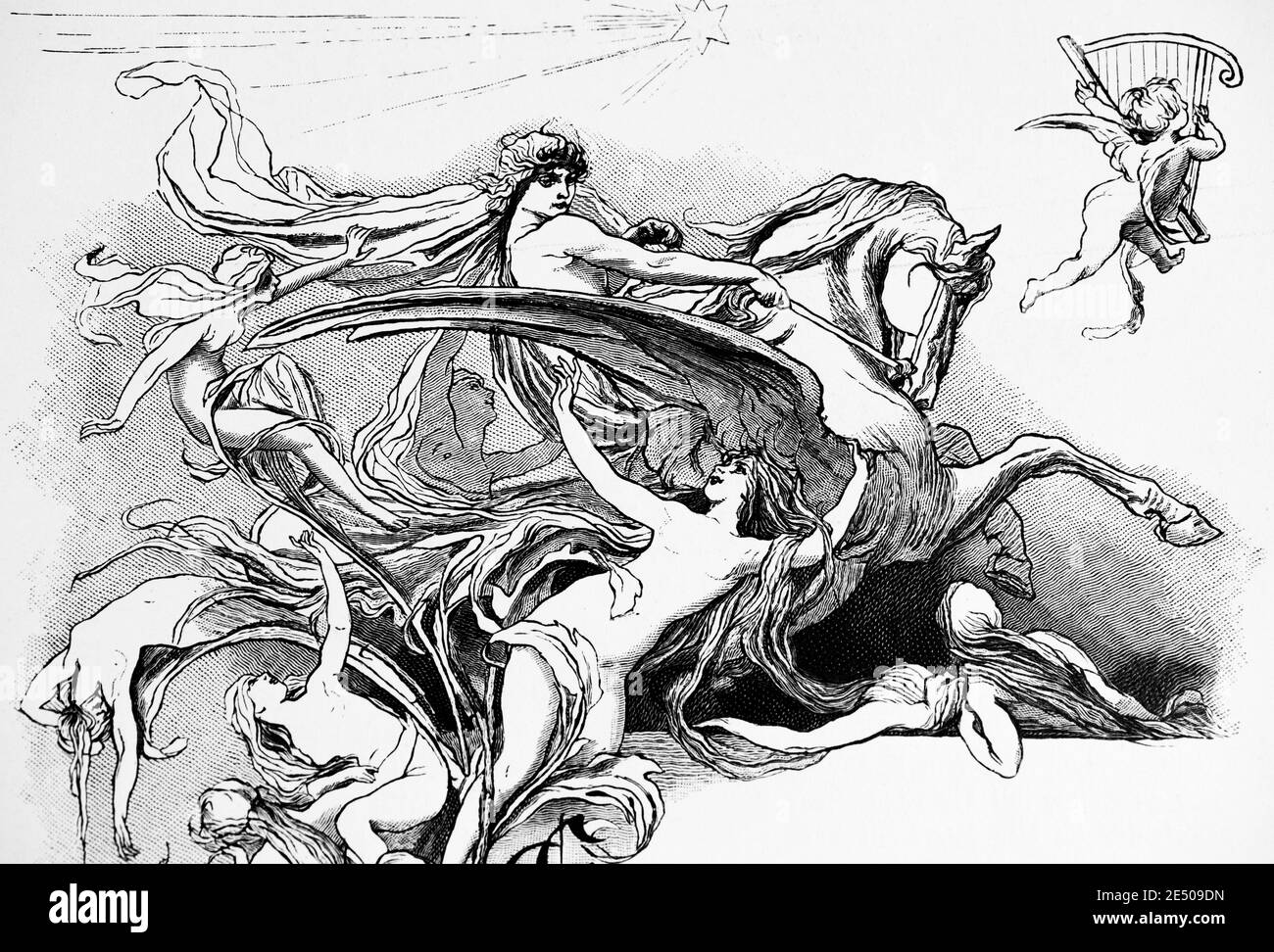 Illustration´s Heine ironisches Gedicht 'zum Lazarus', schlechte Träume vom Tod, deutscher Schriftsteller und Dichter Heinrich Heine, Gedichtsammlung Romancero, 1880 Stockfoto
