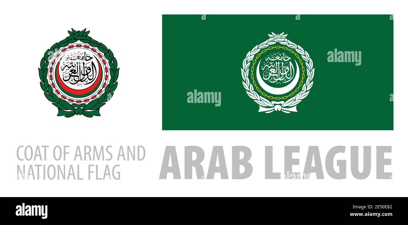 Vektor-Set des Wappens und der Nationalflagge Der Arabischen Liga Stock Vektor