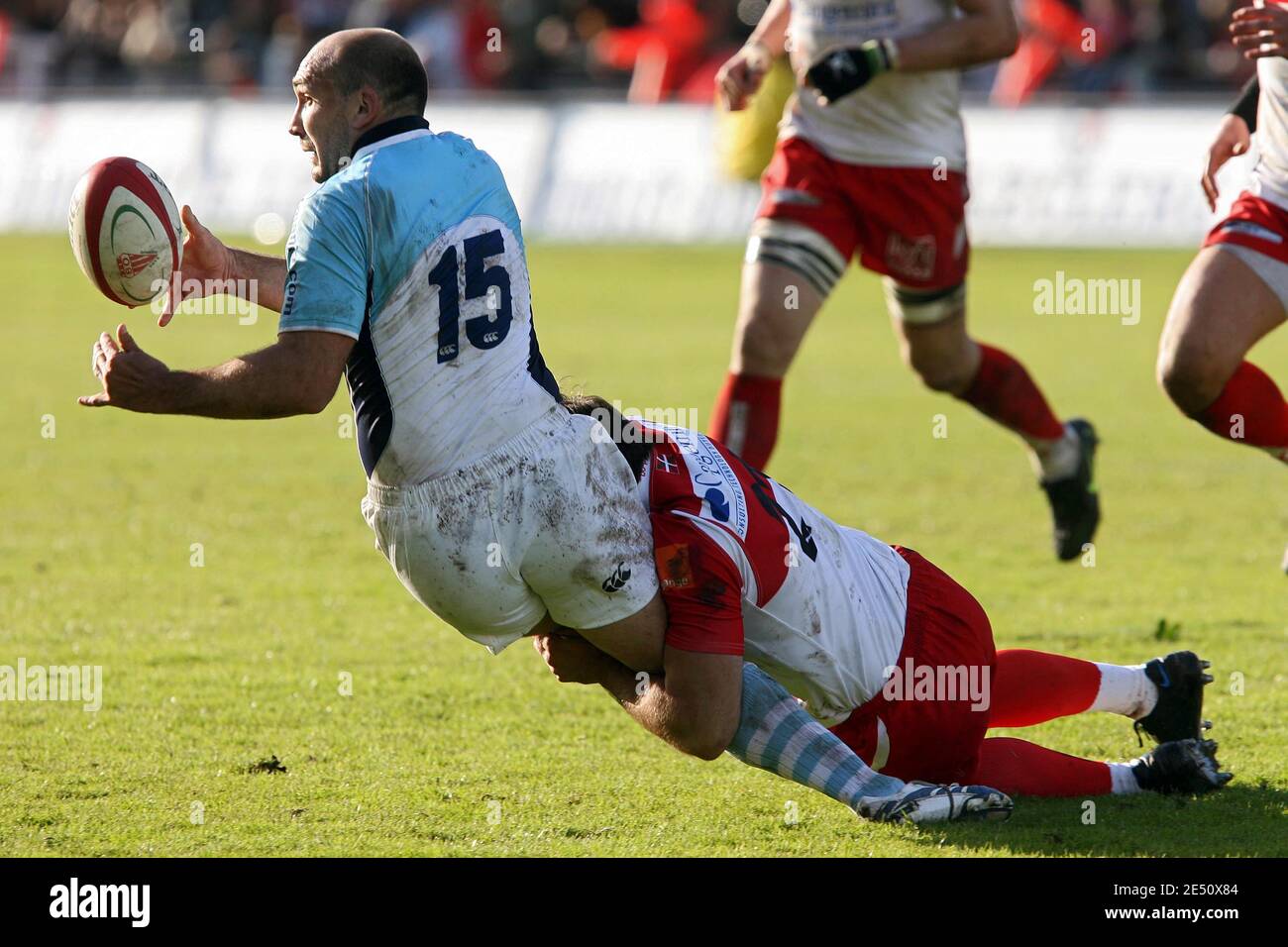 Bayonnes Richard Dourthe beim französischen Top 14 Rugby Union Spiel Biarritz gegen Bayonne in Biarritz, Frankreich am 14. April 2008. Biarritz besiegte Bayonne mit 20:0. Foto von Alex/Cameleon/ABACAPRESS.COM Stockfoto