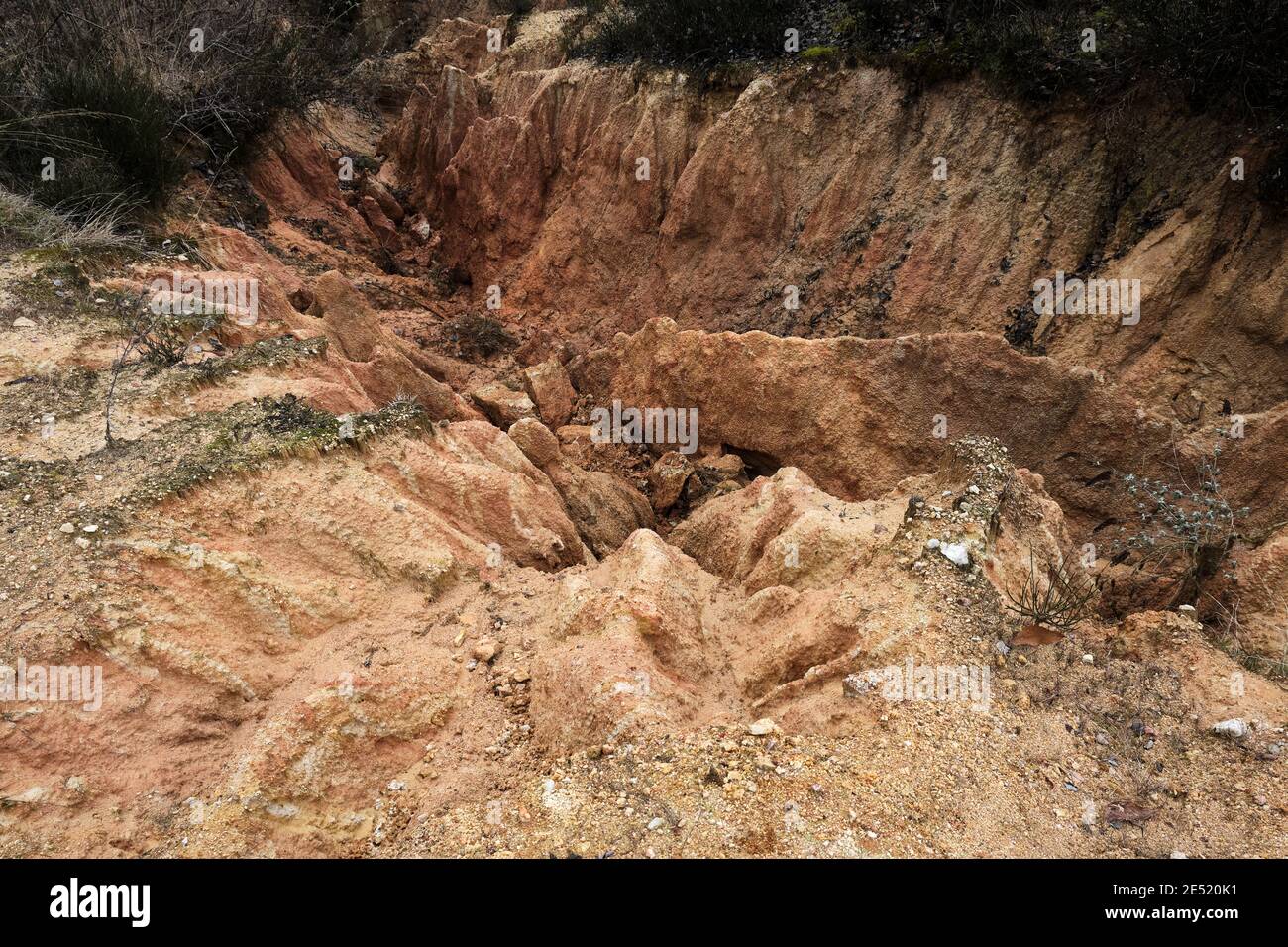 Beispiel für Tonerde Erosion Schluchten Stockfoto