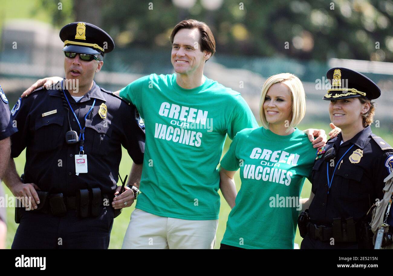 Jenny McCarthy und Jim Carrey führen die Green Unsere Impfstoffe märz auf Capitol Hill 4. Juni 2008 in Washington DC. Foto von Olivier Douliery /ABACAPRESS.COM Stockfoto