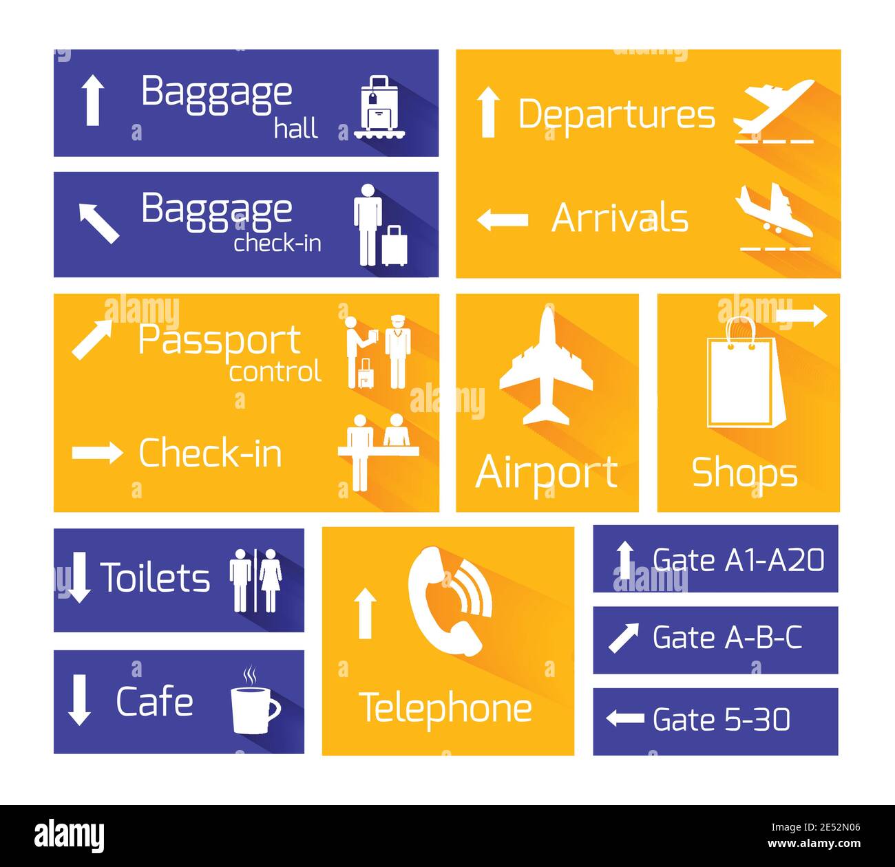 Airport Business Navigation Infografik Designelemente mit Pfeilen und Flug Ankunft Abfahrt Symbole Vektor-illustration Stock Vektor