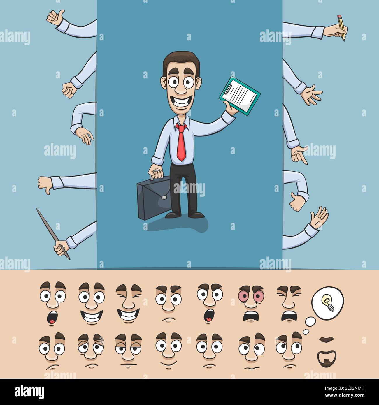 Business Mann Charakter Bau Pack Handbewegungen und Mimik Emotionen design Elemente isoliert Vektor-illustration Stock Vektor