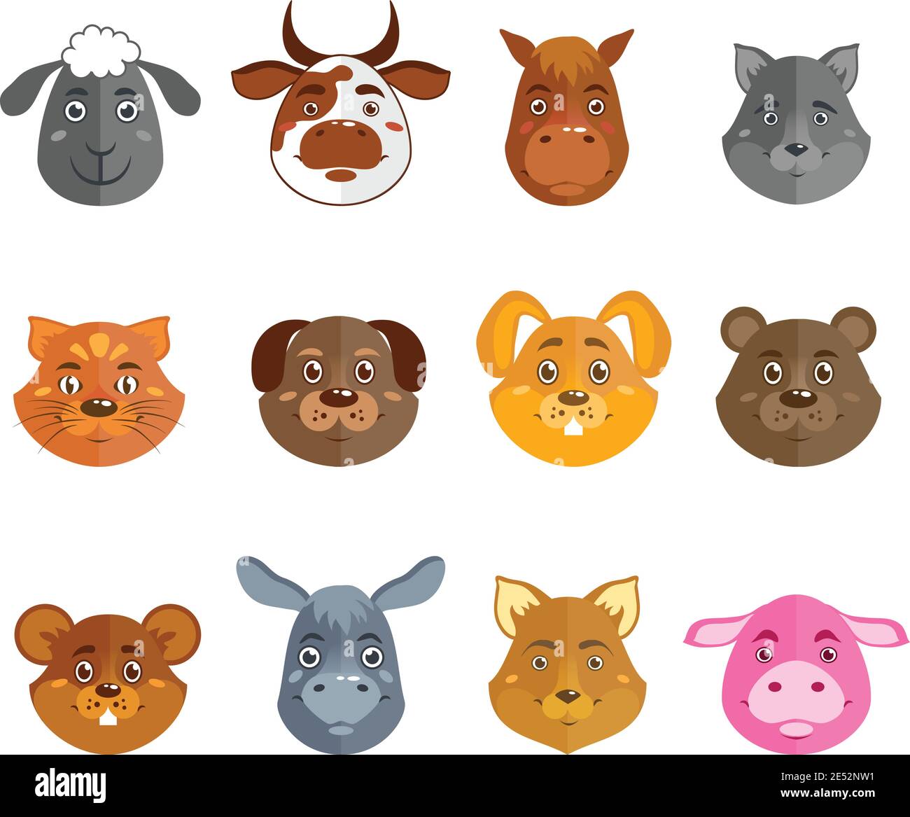 Wild- und Haustiere Cartoon Characters-Auflistung für Symbole Avatare oder Maskottchen isoliert Vektor-illustration Stock Vektor