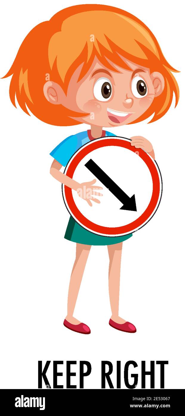 Mädchen hält Verkehrsschild isoliert auf weißem Hintergrund Illustration Stock Vektor