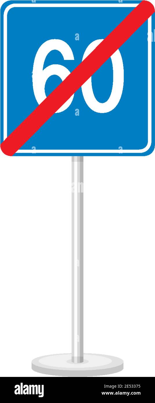 Blaue Mindestgeschwindigkeit Grenze 60 Straßenschild isoliert auf weiß Hintergrunddarstellung Stock Vektor