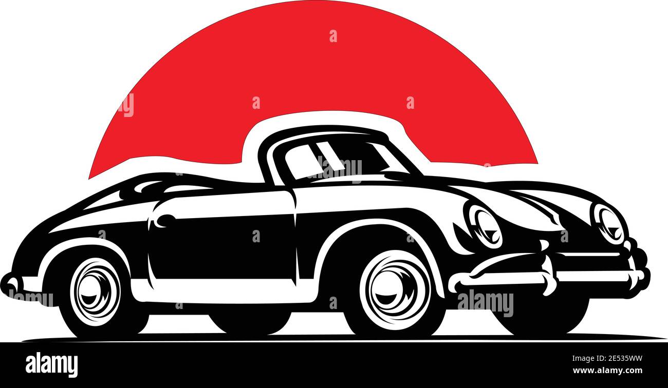 Vintage Cabriolet Auto Vektor isoliert in rotem Hintergrund Stock Vektor