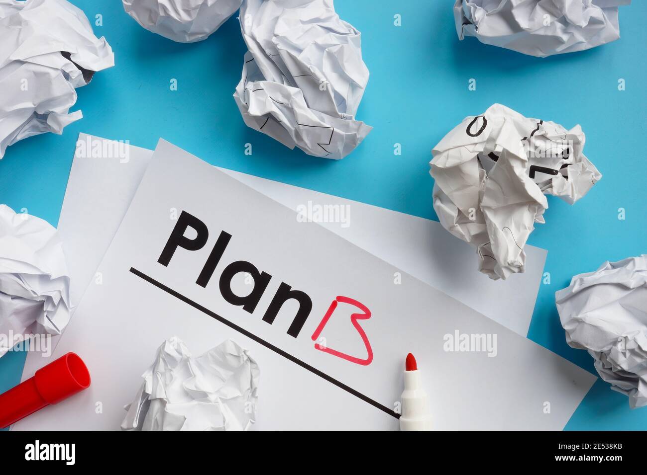 Papiere mit Plan B nach Plan A. Versuchen Sie niemals das Konzept. Stockfoto