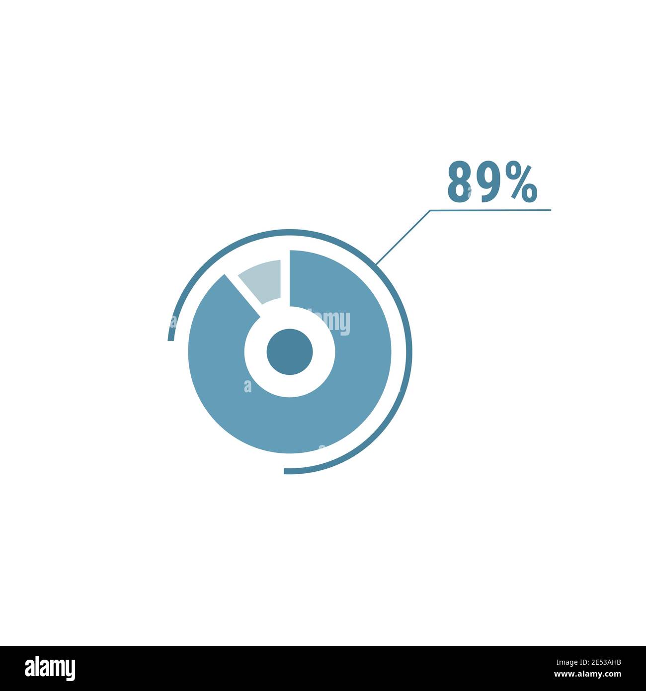 Neunundachtzig Prozent Diagramm Kreis, 89 Prozent Kreis Diagramm, Vektor-Design-Illustration, blau auf weißem Hintergrund. Stock Vektor