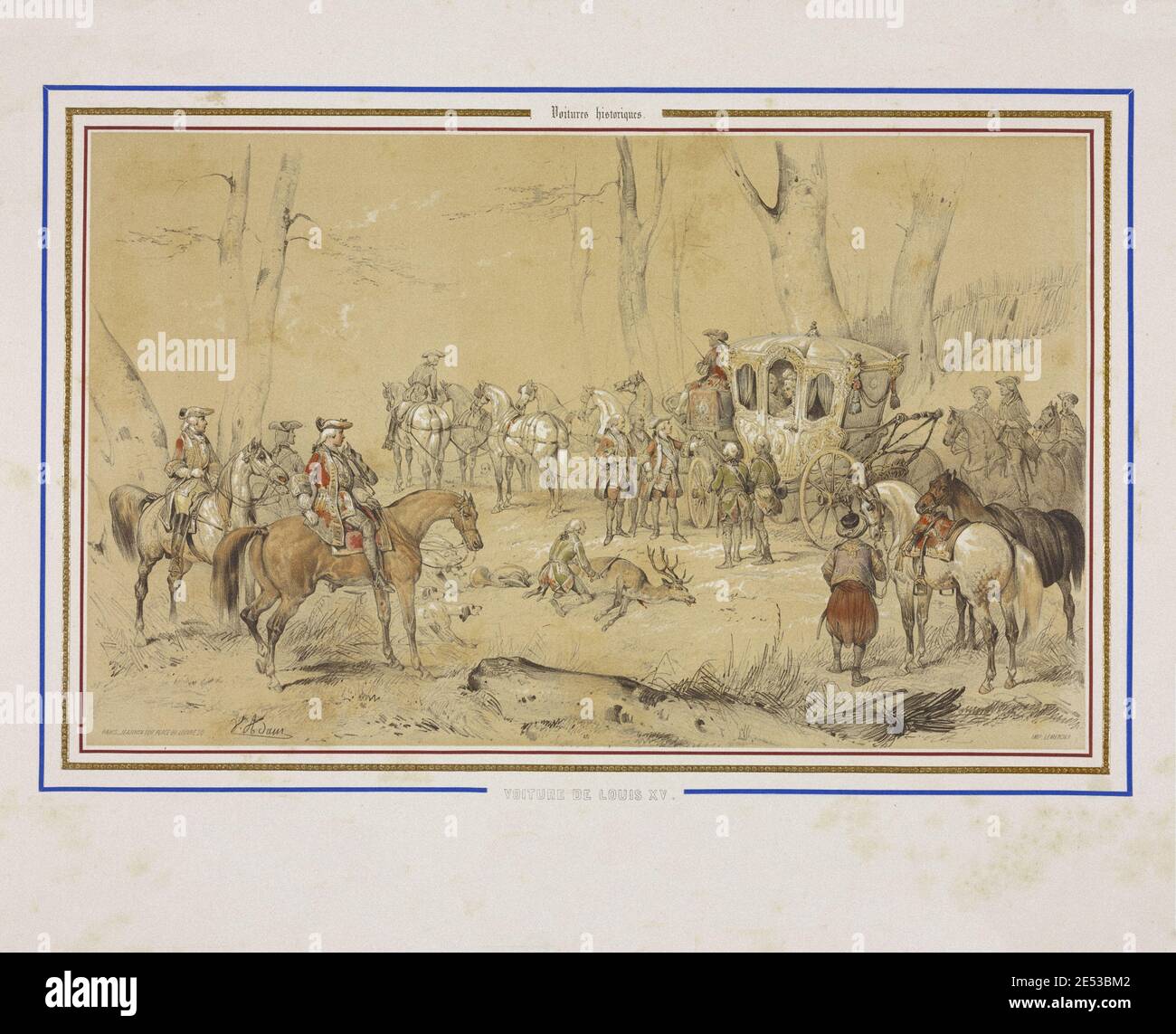 Historische Kutschen: Die Kutsche von Ludwig XVI Lithographisch von Jean Victor Adam (1801-1867) französischer Maler und Lithograf. Stockfoto