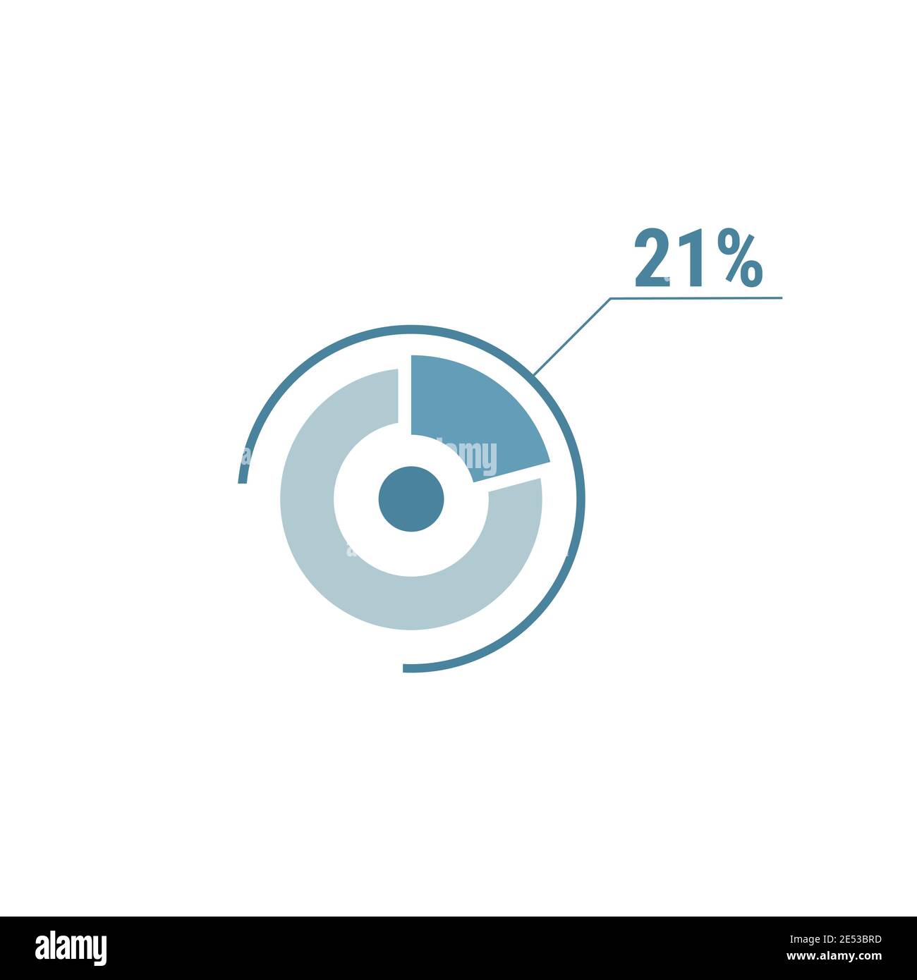Einundzwanzig Prozent-Diagramm, 21 Prozent-Diagramm. Vektor Kreis Diagramm Design für Web-ui-Design. Flache Vektorgrafik blau auf weißem Hintergrund. Stock Vektor
