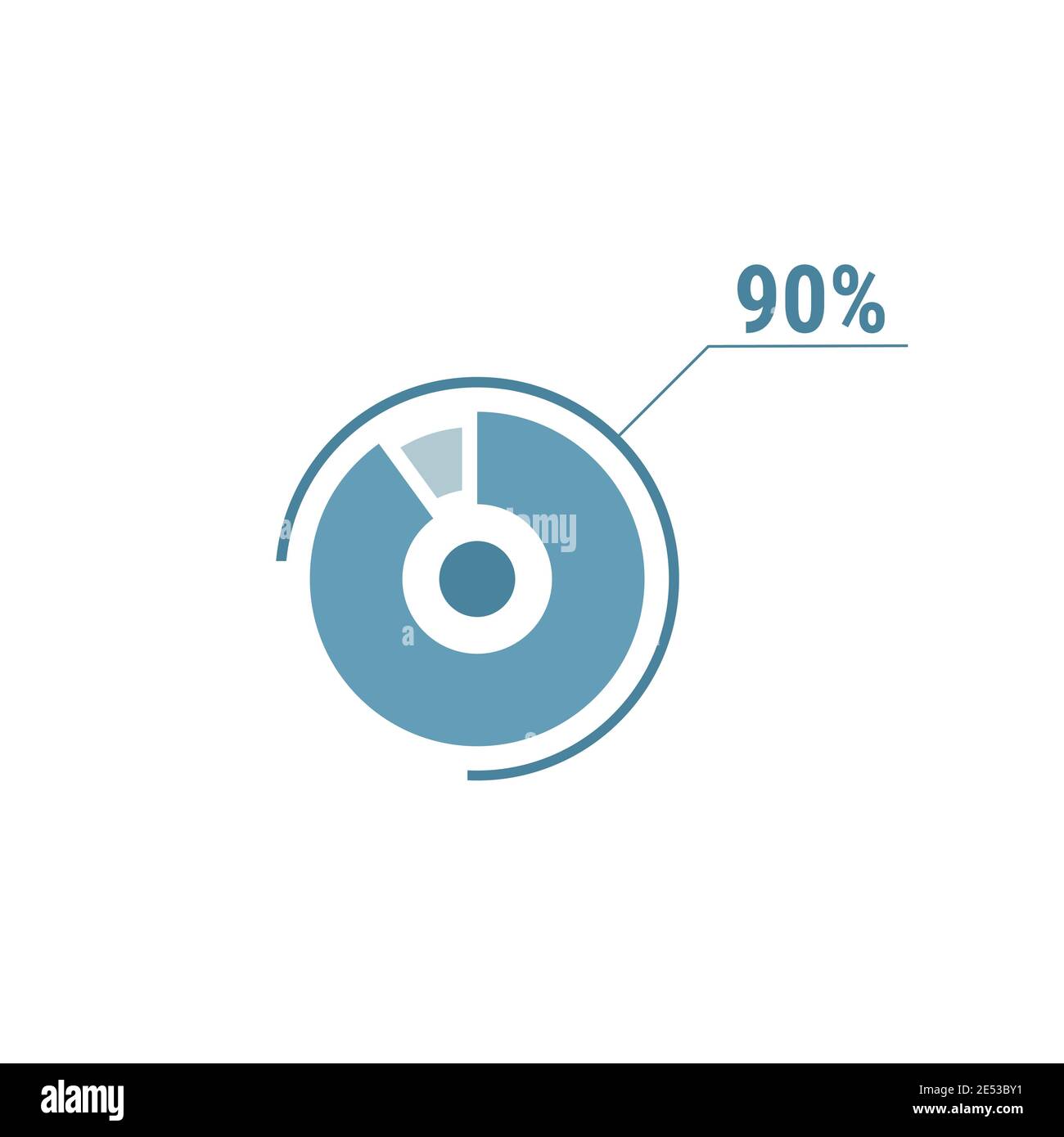 Neunzig Prozent Diagramm Torte, 90 Prozent Kreis Diagramm, Vektor-Design-Illustration, blau auf weißem Hintergrund. Stock Vektor