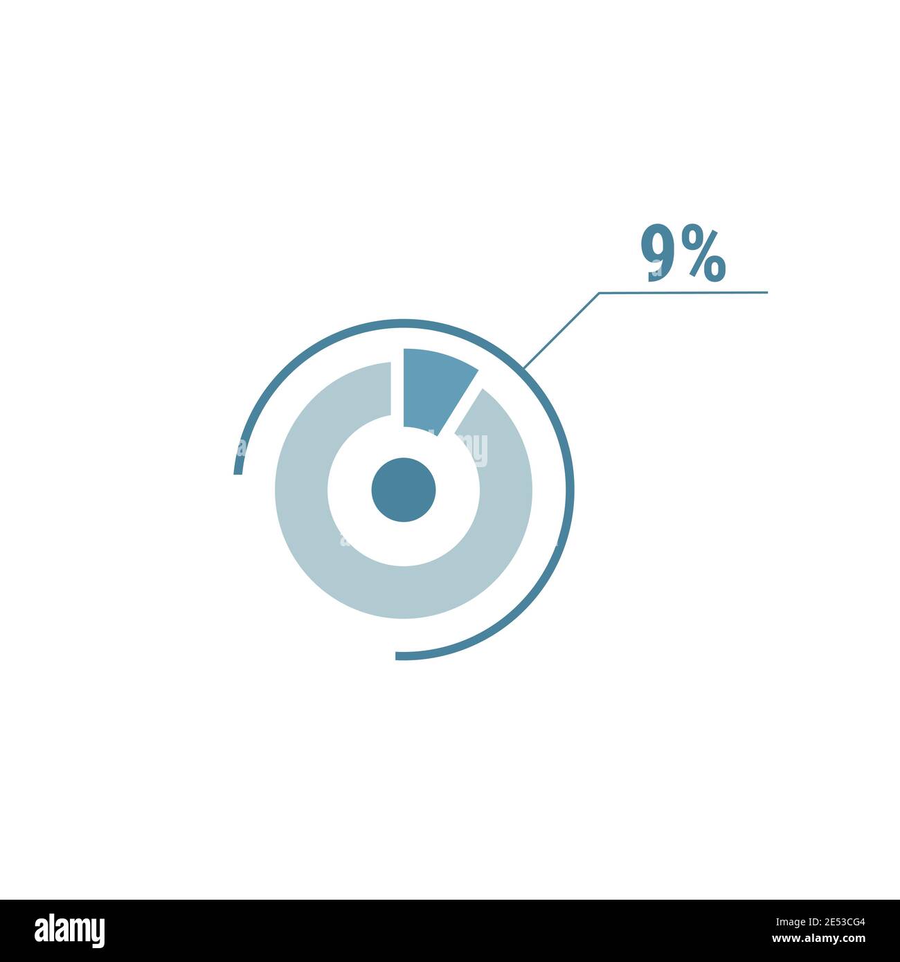 Neun Prozent Diagramm Kreis, 9 Prozent Kreis Diagramm, Vektor-Design-Illustration, blau auf weißem Hintergrund. Stock Vektor