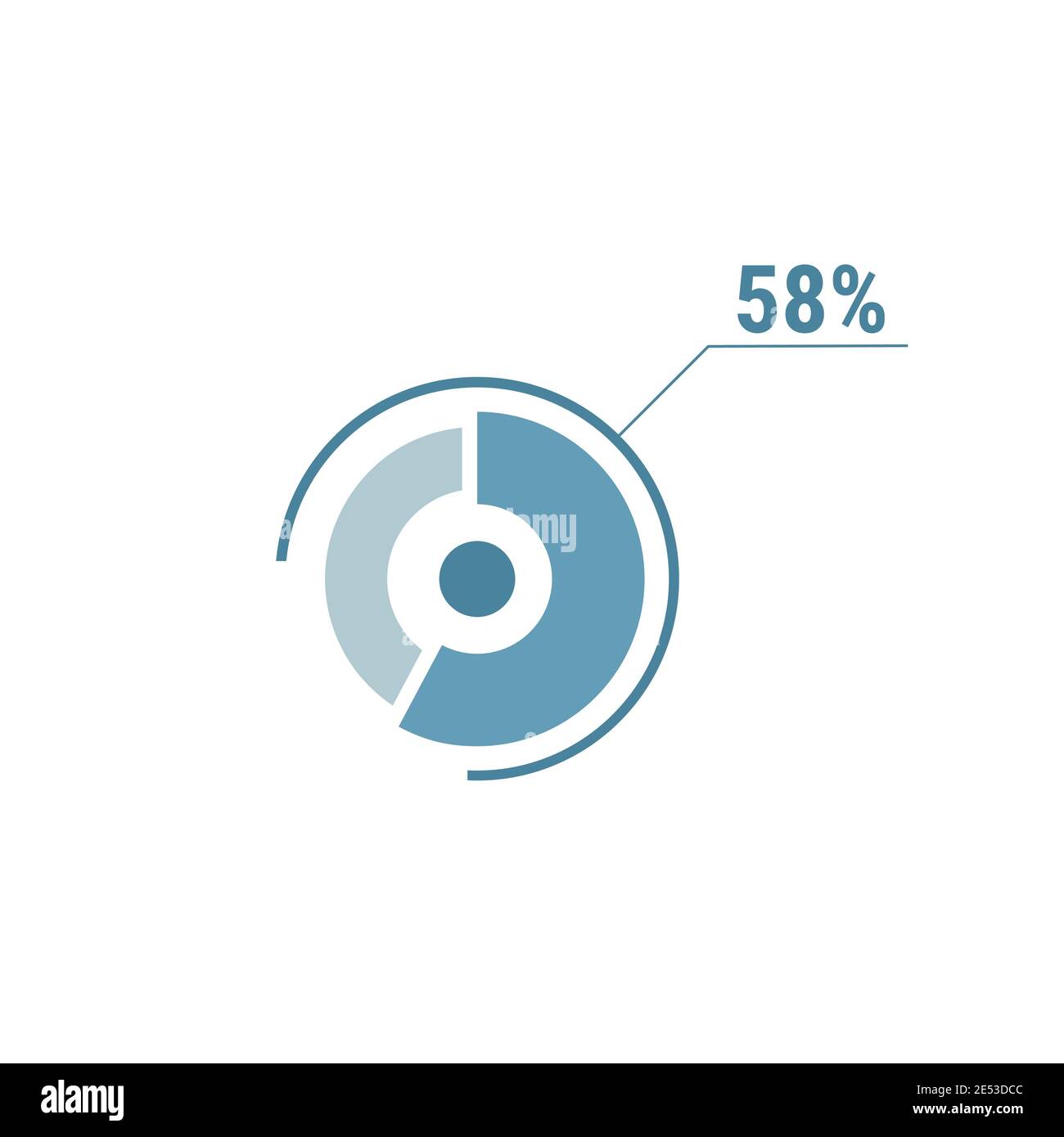 Kreisdiagramm Kreisdiagramm 58. Vektordiagramm für den Prozentwert des Kreises. Flache Vektorgrafik für Web UI Design, blau auf weißem Hintergrund Stock Vektor