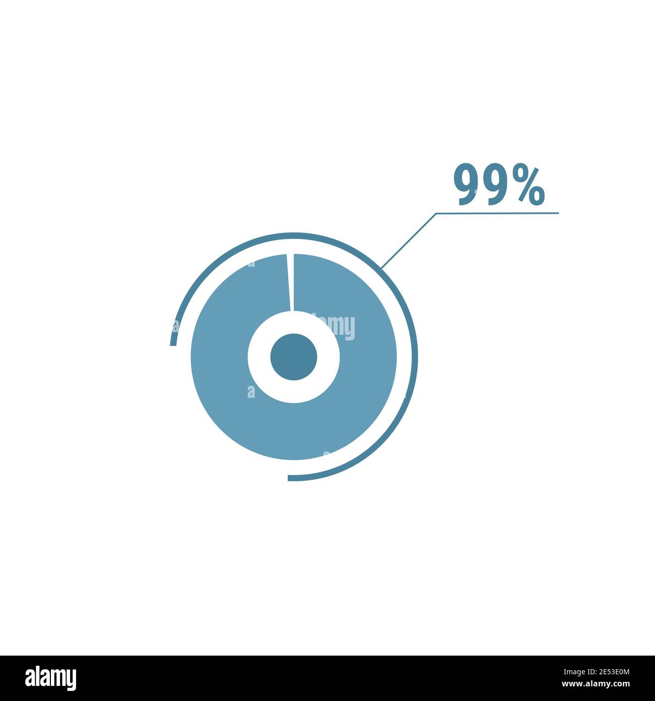 Neunundneunzig Prozent Diagramm Torte, 99 Prozent Kreis Diagramm, Vektor-Design-Illustration, blau auf weißem Hintergrund. Stock Vektor