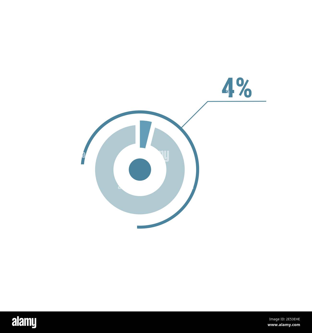 Kreisdiagramm vier Prozent Kreisdiagramm 4. Vektordiagramm für den Prozentwert des Kreises. Flache Vektorgrafik für Web-UI-Design, blau auf weißem Hintergrund. Stock Vektor