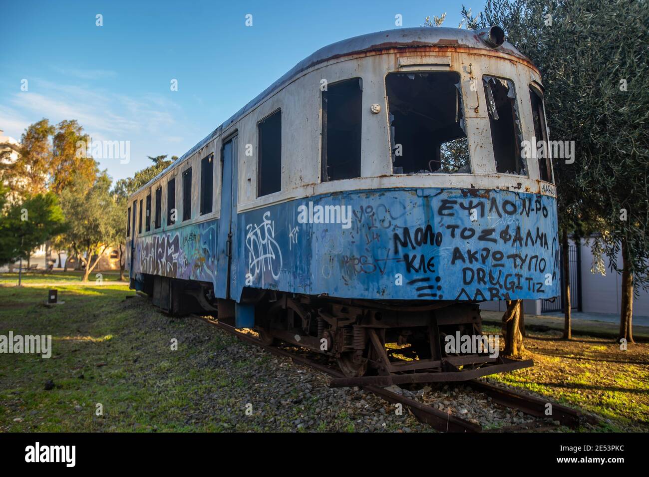 Alter Zug Wagen in Lavrio, Griechenland Stockfoto