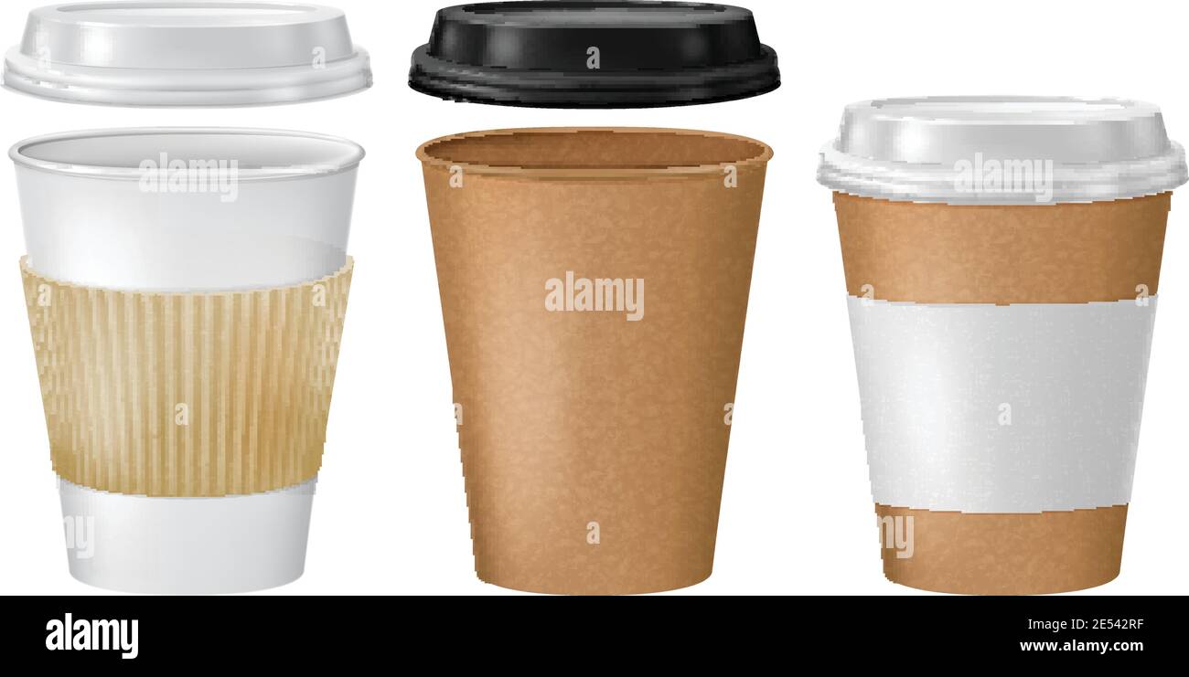 Set von Einweg-Kaffeetassen. Vektorgrafik. Stock Vektor