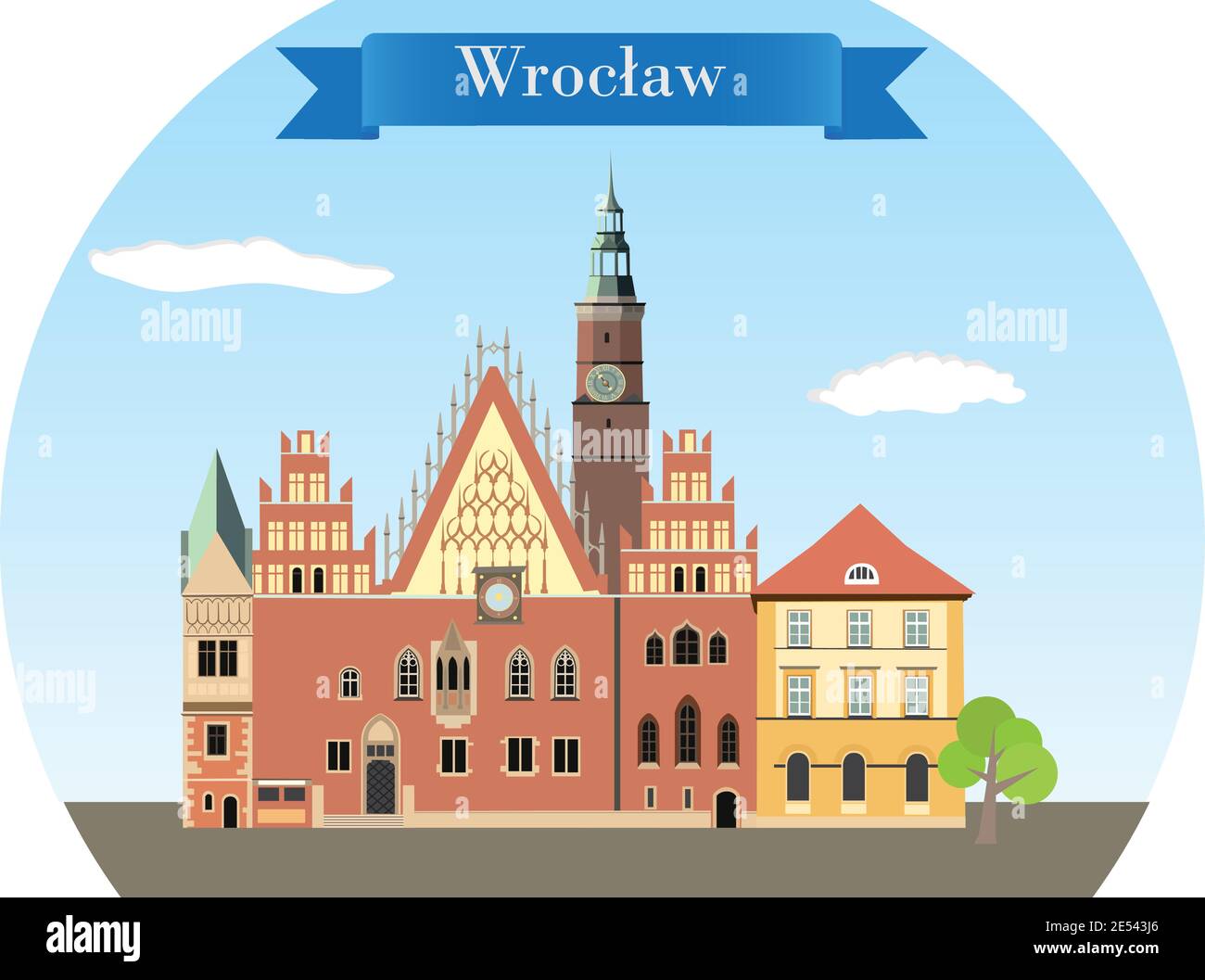 Gotisches Rathaus von Breslau, Polen - detaillierte Vektorgrafik Stock Vektor