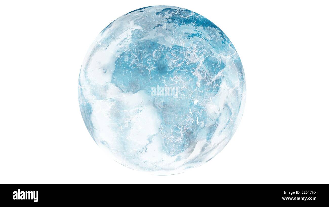 Planet Erde Frozen Cold Blue und White Globe Klimawandel Stockfoto