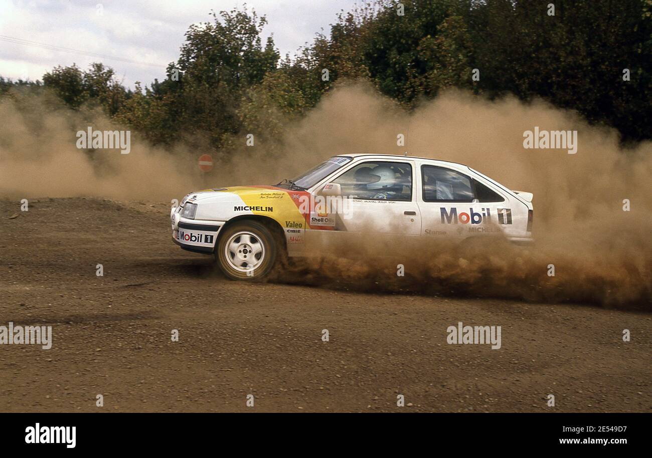 Malcolm Wilson testet seinen Vauxhall Astra GTE 16v Rallye-Auto Am Millbrook Proving Ground UK 1989 Stockfoto