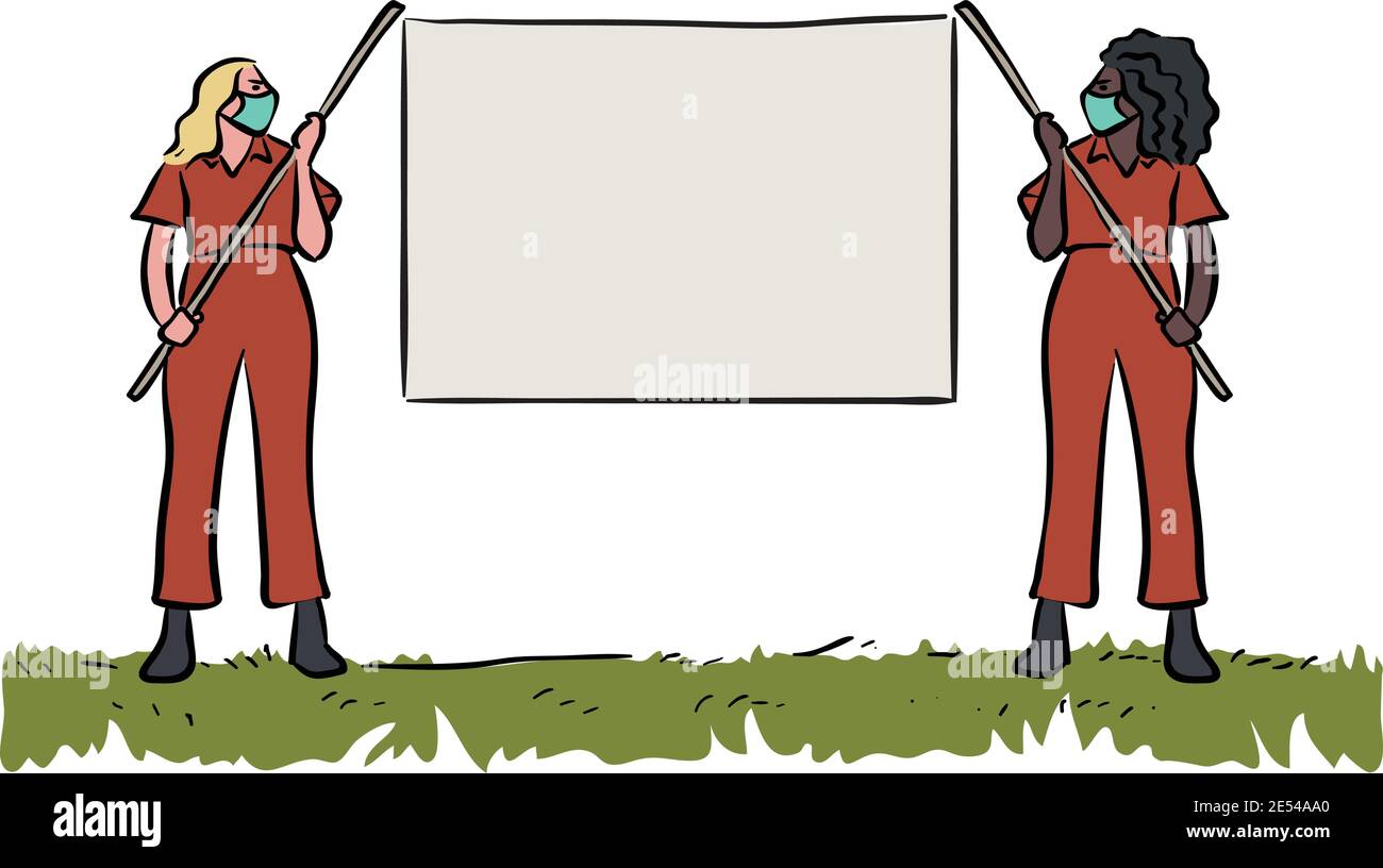 Zwei Frauen mit einem Banner Illustration Vektor Stock Vektor