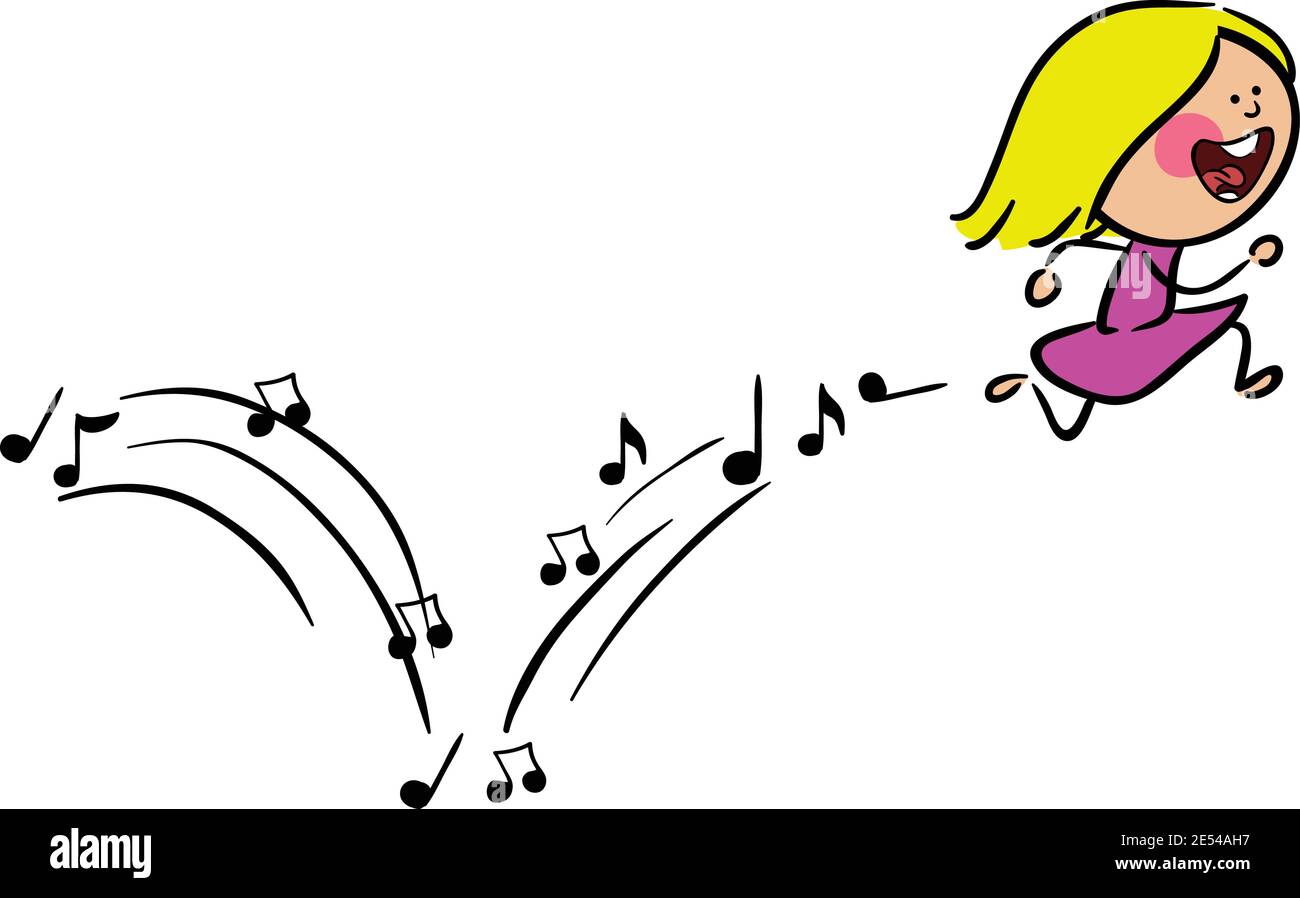 Mädchen singen und Musik Notizen Vektor-Illustration Stock Vektor