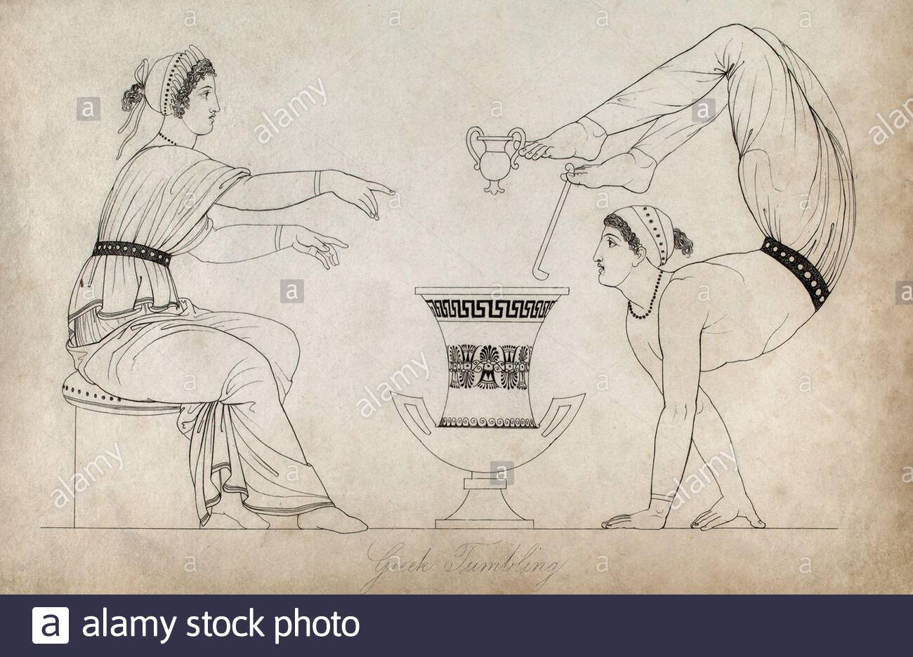Altes Griechenland, Griechisches Tumbling, Vintage Illustration von 1814 Stockfoto