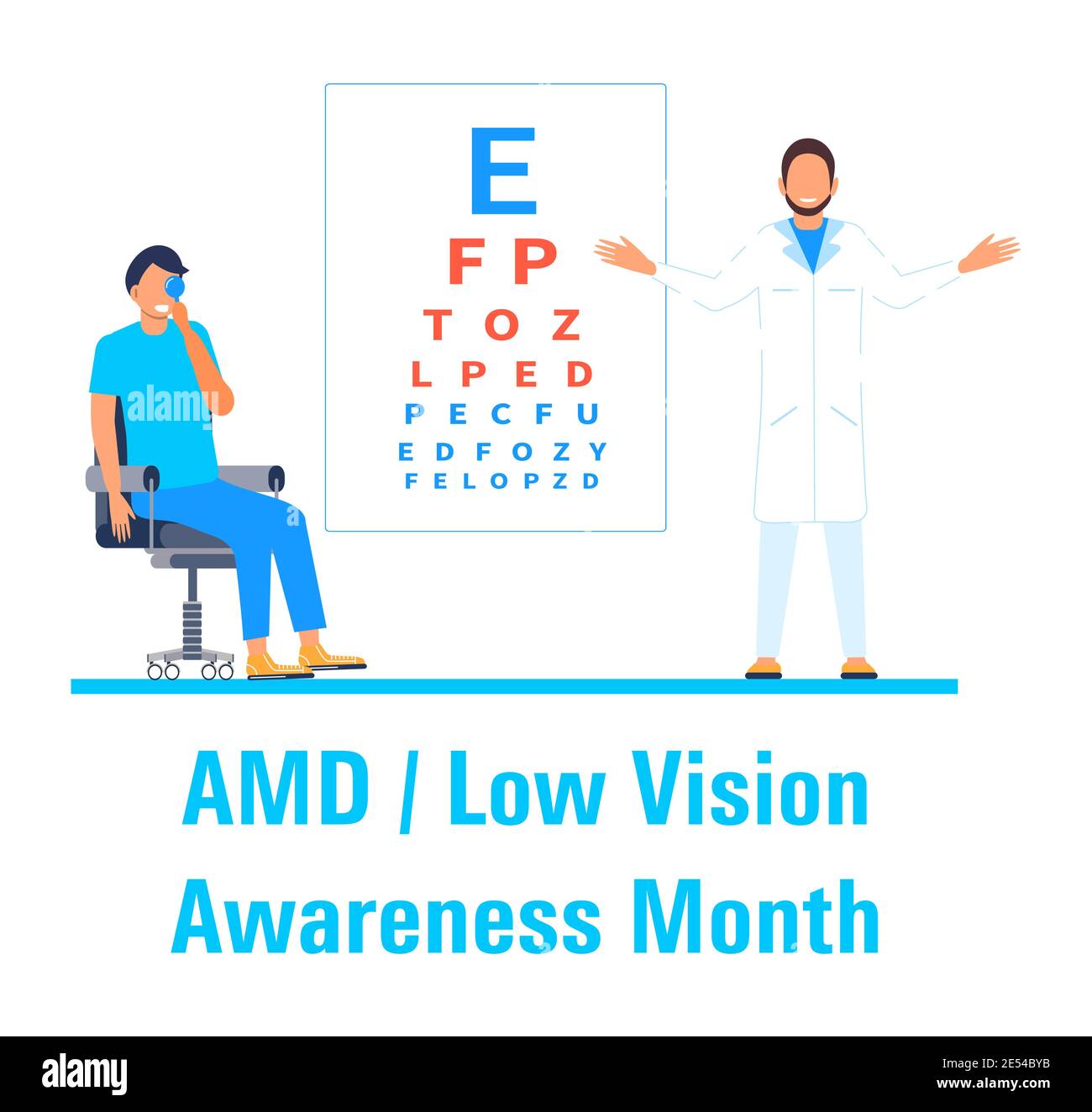 AMD, Low Vision Awareness Monat Veranstaltung wird im Februar gefeiert. Medizinischer Augenarzt Augenlicht Check up Konzeptvektor. Augenarzt Illustration für Stock Vektor