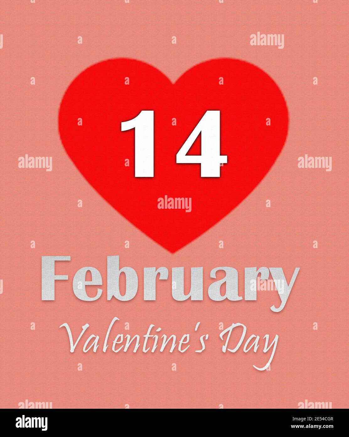Valentinstag. Februar 14 Text Kalenderseite mit rotem Herzen Stockfoto