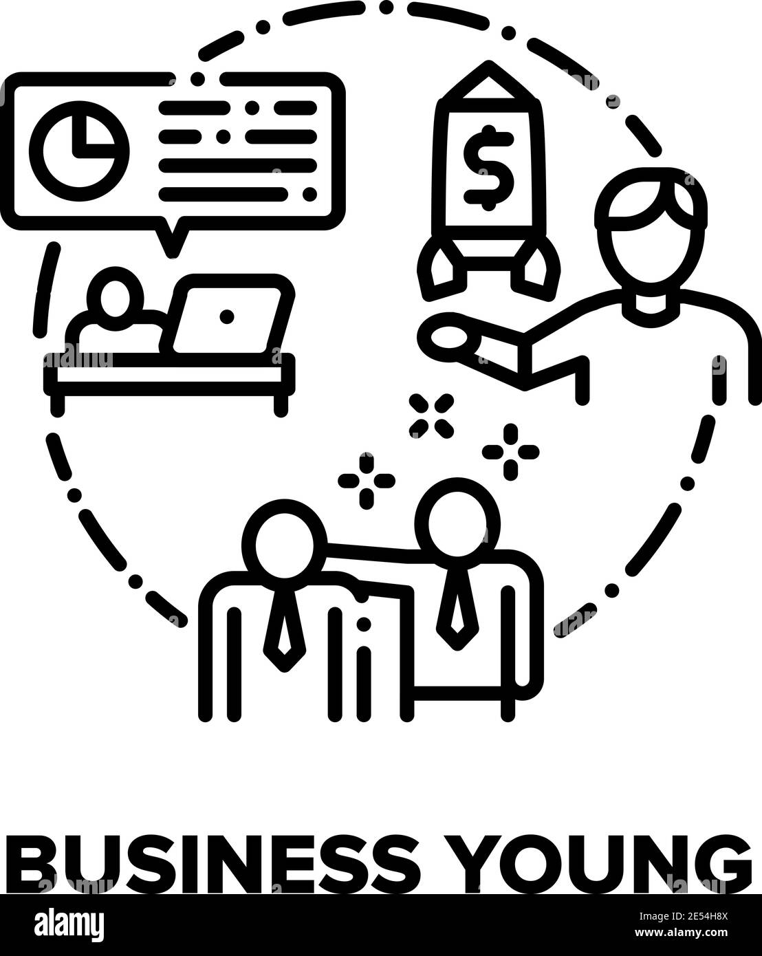 Business Young Vector Concept Schwarze Illustrationen Stock Vektor