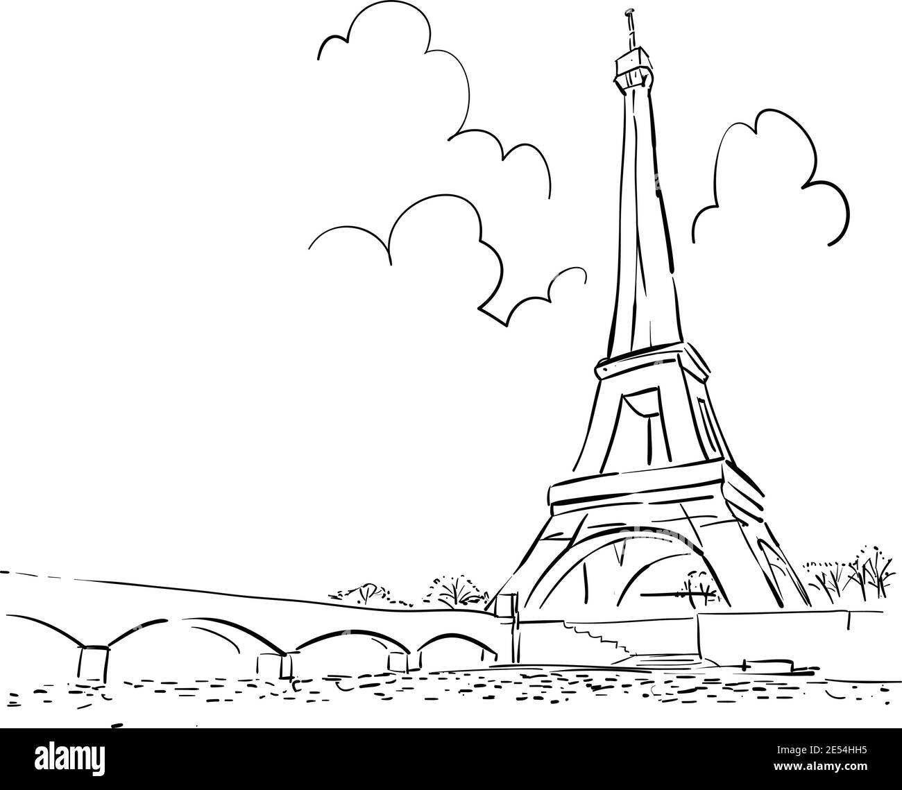 Paris Eiffelturm Linie Stil Stock Illustration isoliert in weiß Hintergrund Stock Vektor
