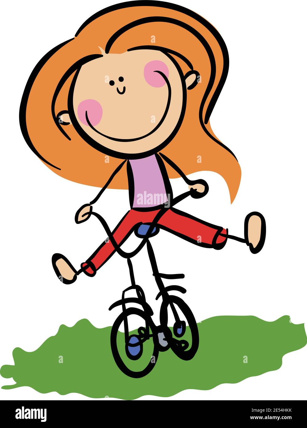 Stick Figur Cartoon Junge Frau fährt Fahrrad . Konzept der Liebe Radfahren Stock Illustration Stock Vektor