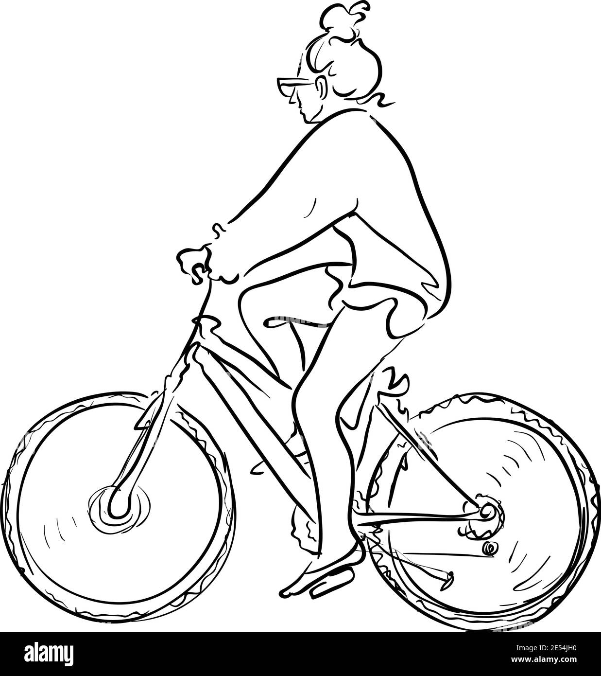 Cartoon Junge Frau reitet Fahrrad . Konzept der Liebe Radfahren Stock Illustration Vektor Stock Vektor