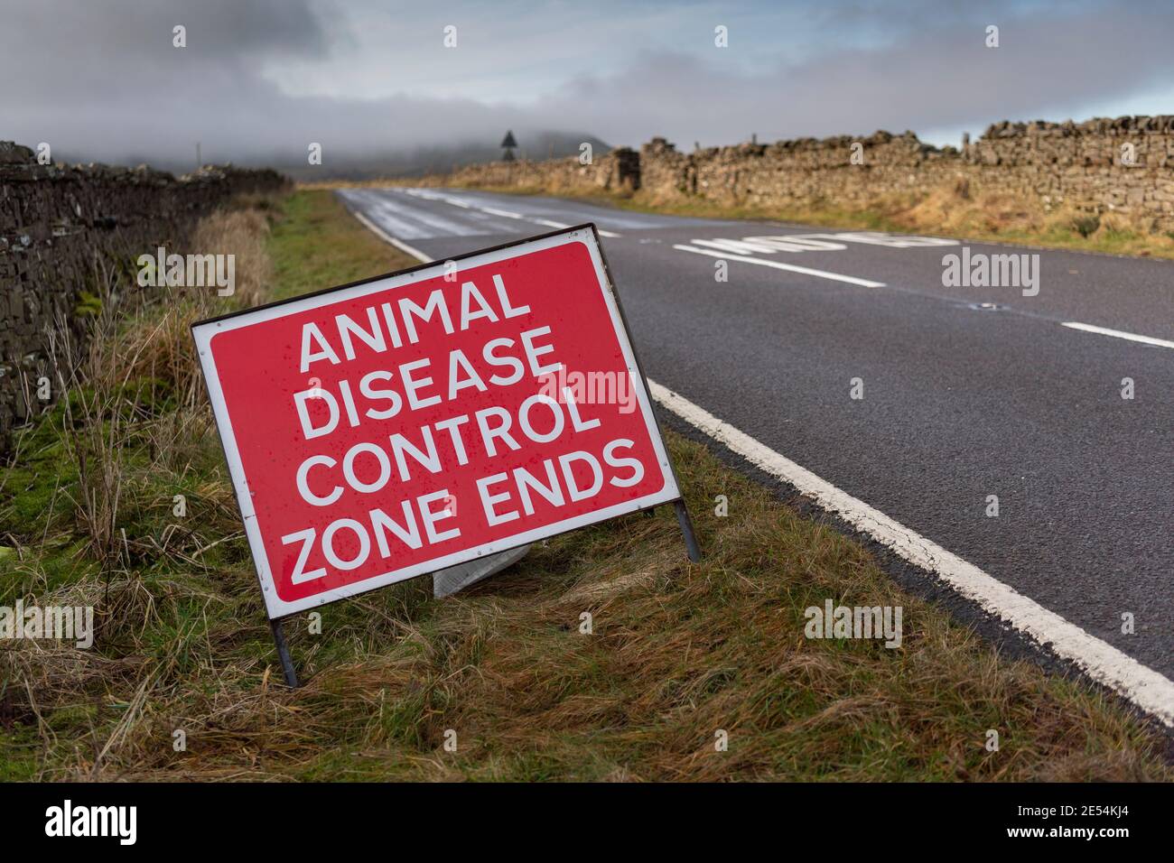 Tierseuchenkontrollbereich Zeichen in Wensleydale, Teil des Vogelgrippe-Ausbruchs Ende 2020, Großbritannien. Stockfoto