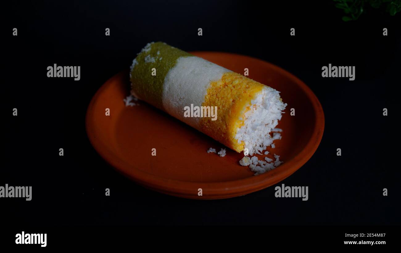 Indische Flagge Farbe Lebensmittel / Tri Farbe Puttu für Republik Tag Stockfoto