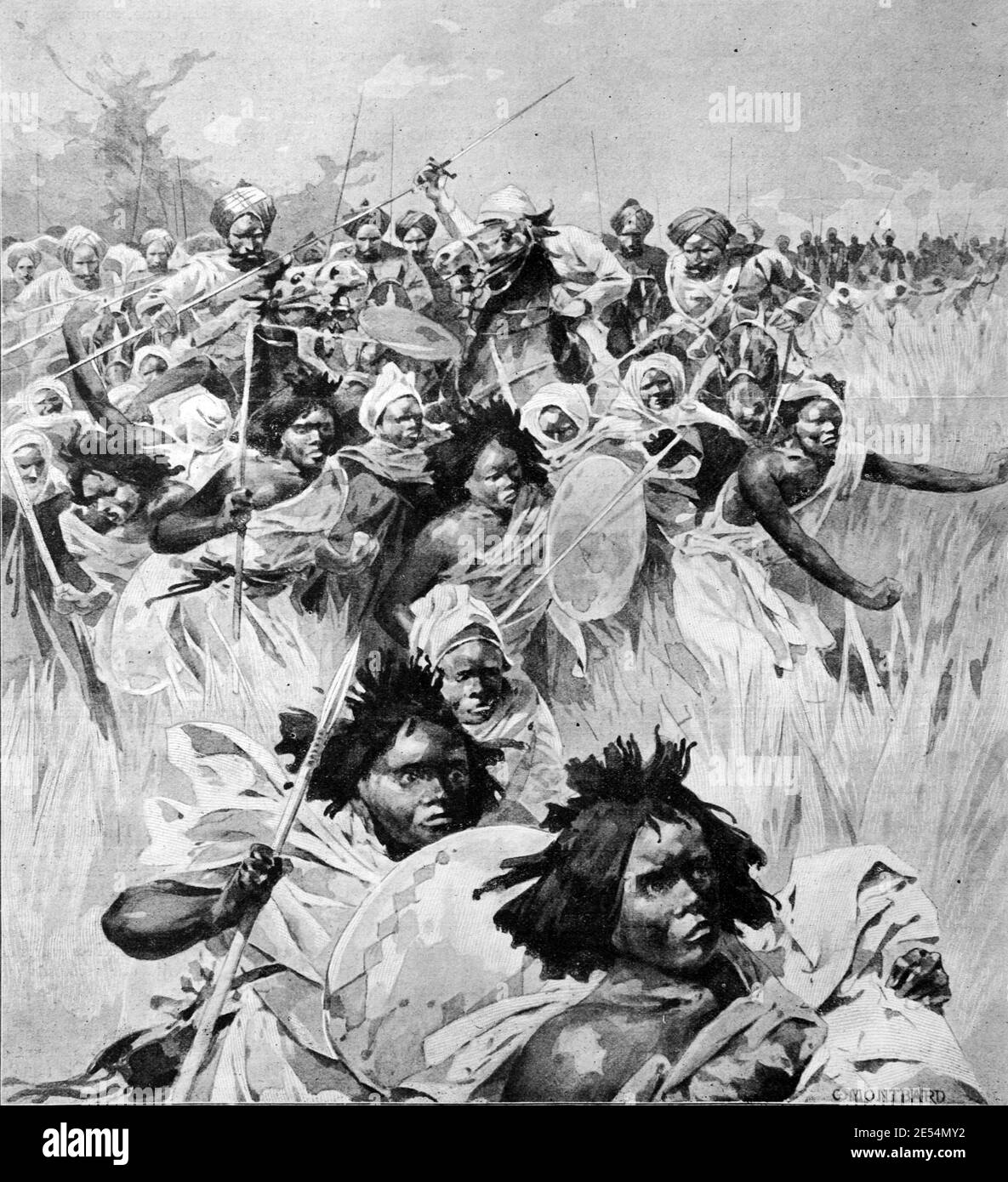 Unterdrückung von Ogaden Tribe, einem somalischen Clan & Teil des Darod, durch indische Sepoys in British Somaliland 1904 Vintage Illustration oder Gravur Stockfoto