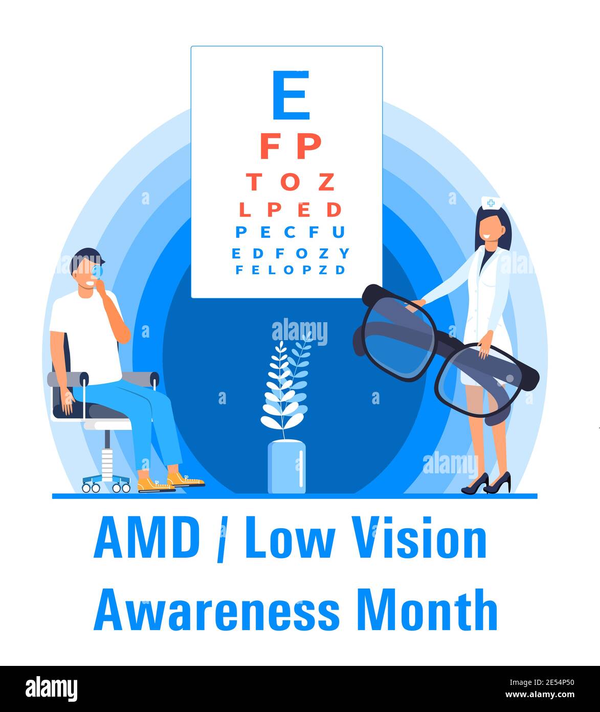 AMD, Low Vision Awareness Monat Veranstaltung wird im Februar gefeiert. Medizinischer Augenarzt Augenlicht Check up Konzeptvektor. Augenarzt Illustration für Stock Vektor