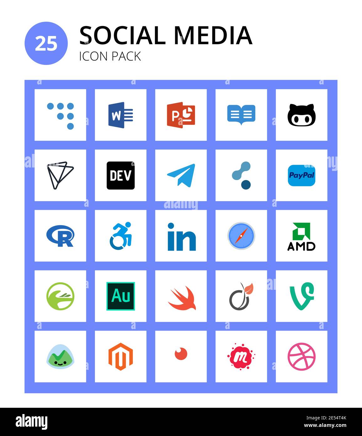 25 Social Icon Safari, Telegramm, zugänglich, r editierbare Vector Design Elemente Stock Vektor