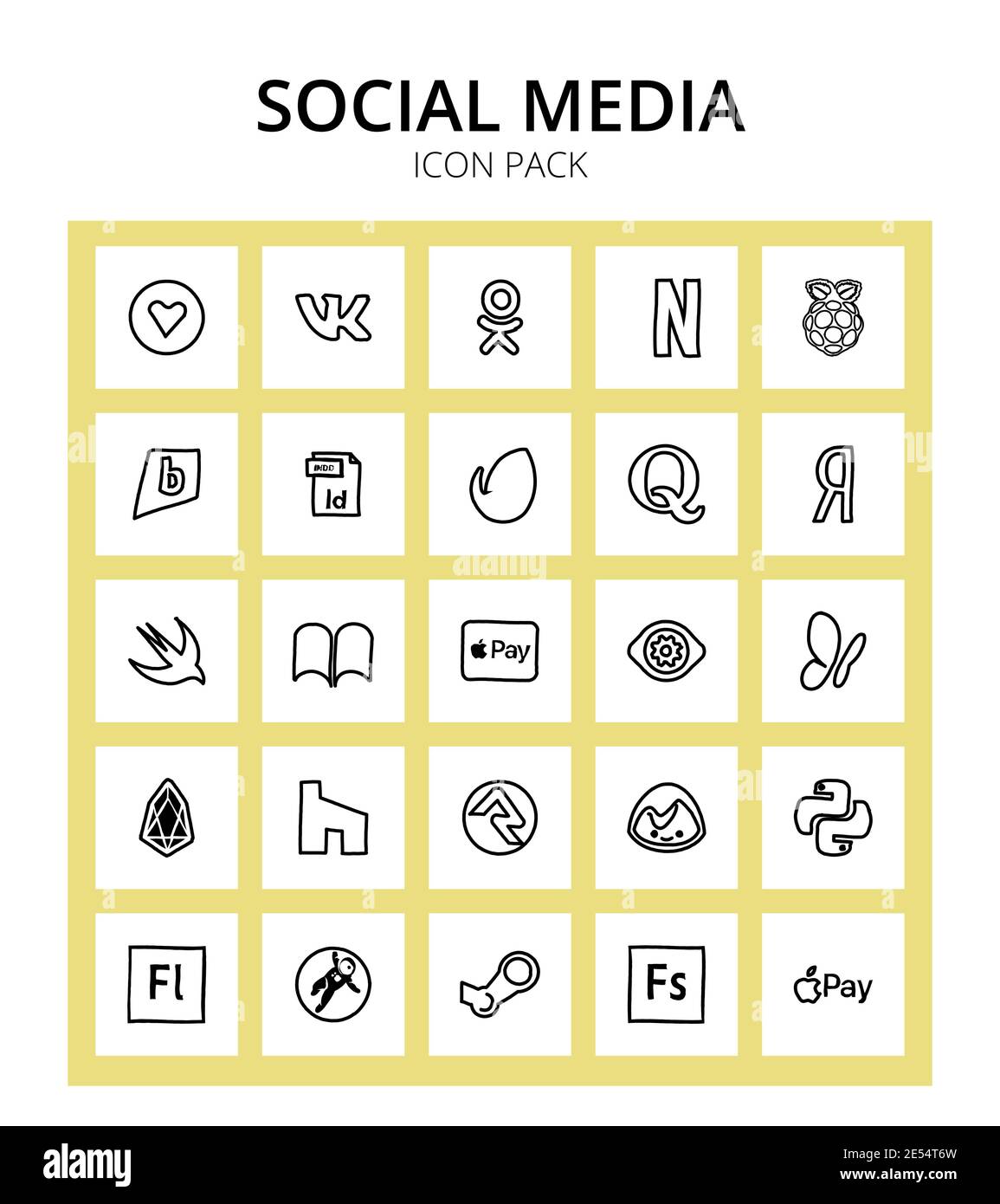 Social Media 25 Symbole Kreditkarte, Apfel, indesign, ibooks, yandex editierbare Vektor Design-Elemente Stock Vektor