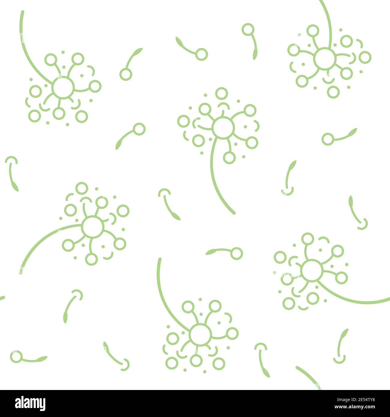 Nahtloses Vektor-Muster mit hellgrünen Löwenzahn Blüten und Samen Stock Vektor