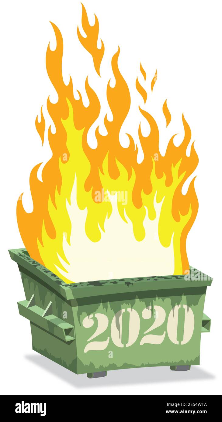 Jahr 2020 Müllcontainer schmutziges Feuer Stockfoto