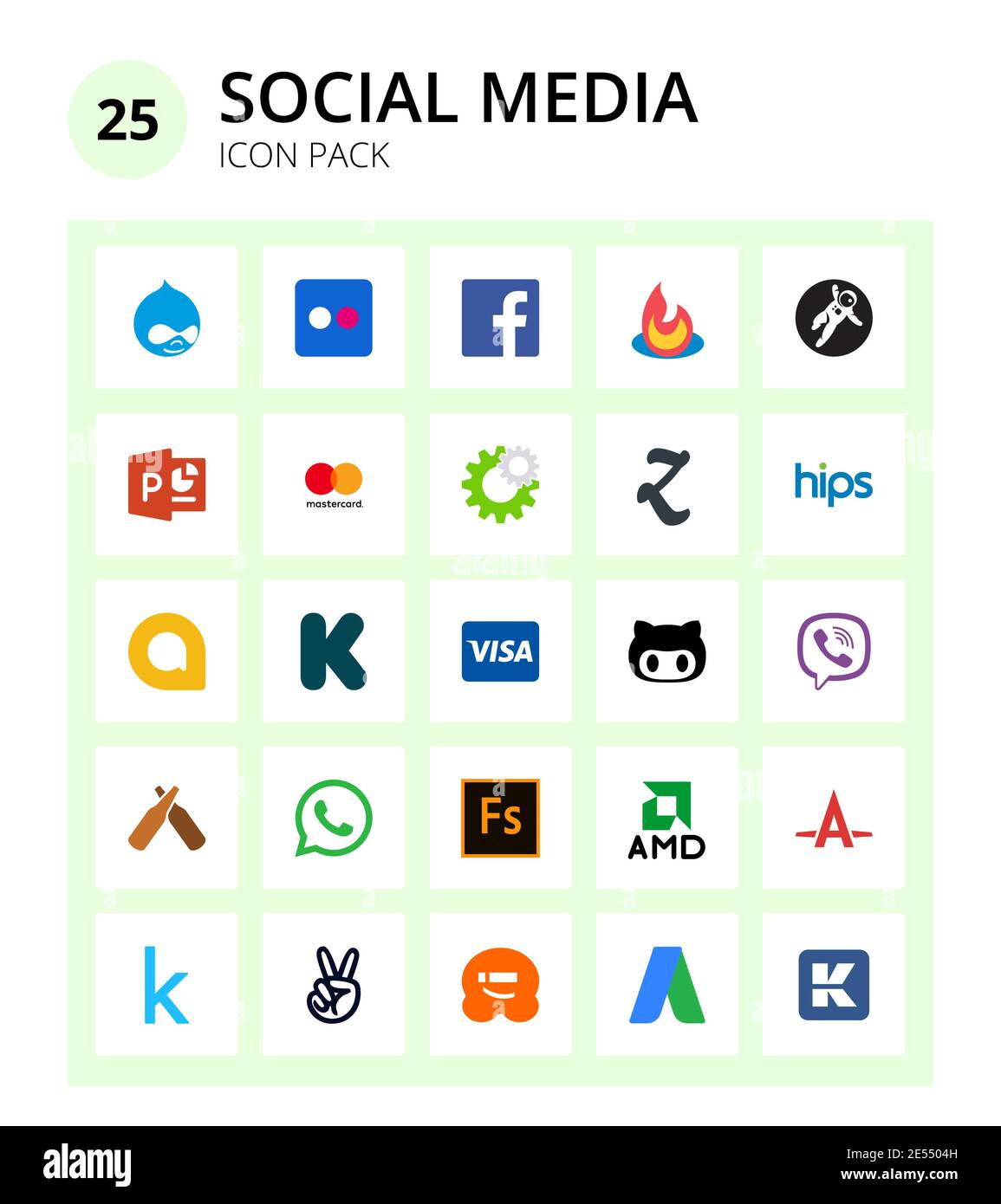 Set von 25 Social Logo viber, Github, whmcs, Kreditkarte, Kickstarter editierbare Vektor-Design-Elemente Stock Vektor