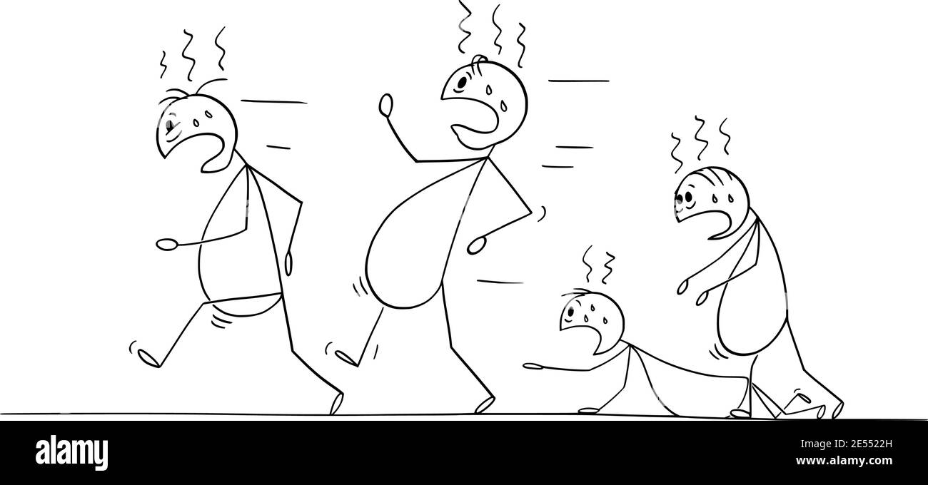 Gruppe von ungesunden Lebens, Fett, übergewichtigen Menschen ist Joggen oder Laufen, Konzept für einen gesunden Lebensstil und Sport, Vektor-Cartoon-Stick Figur oder Figur Illustration. Stock Vektor