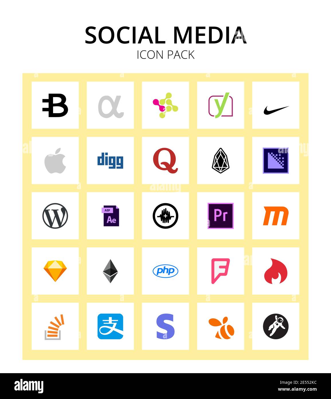 25 Social Signs and Symbols Sampling, kreativ, eos, After Effects, aep editierbare Vektordesign-Elemente Stock Vektor