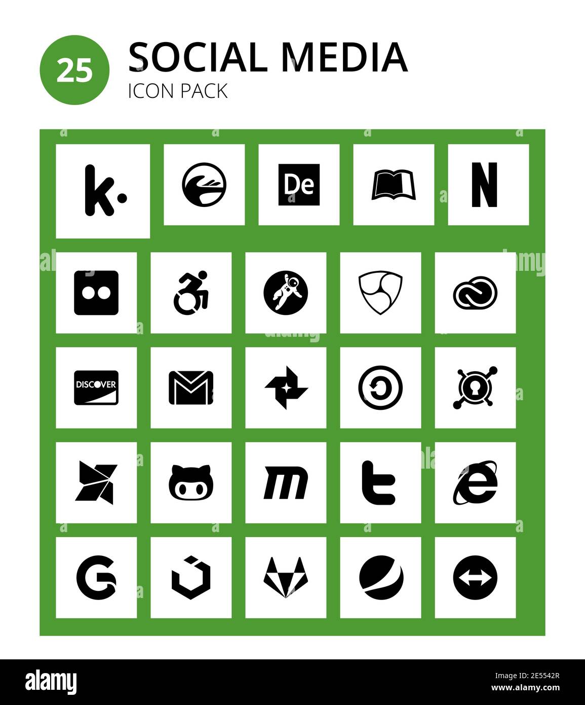 Pack von 25 Social Logo Commons, Foto, gmail, entdecken editierbare Vektor-Design-Elemente Stock Vektor