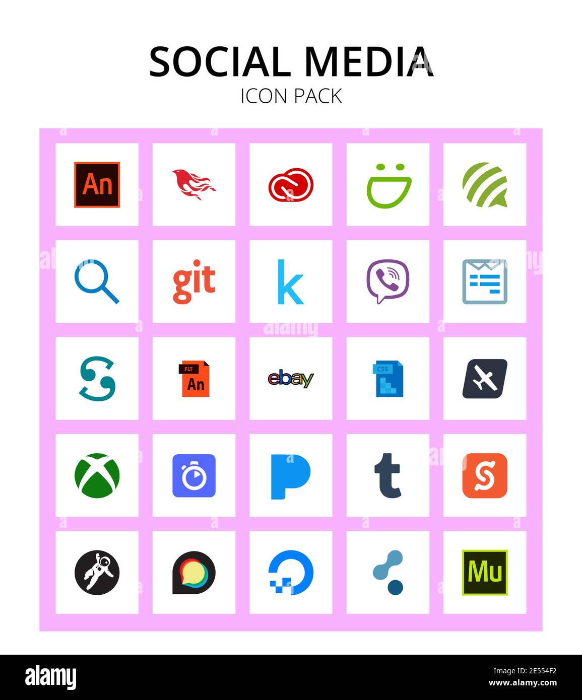 25 Social Media ebay, animate, git, file type, scribd editierbare Vektordesign-Elemente Stock Vektor