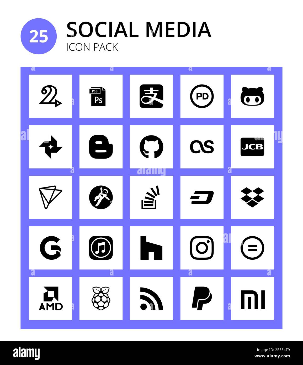 Set von 25 Social Logo pushed, jcb, alt, lastfm, Blogger editierbare Vektor Design-Elemente Stock Vektor