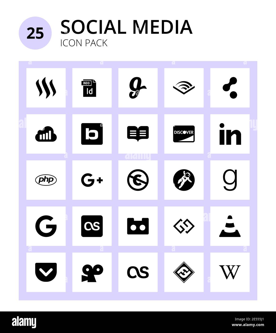 25 Social Icon Commons, plus, bimobject, google, linkedin editierbare Vektor-Design-Elemente Stock Vektor