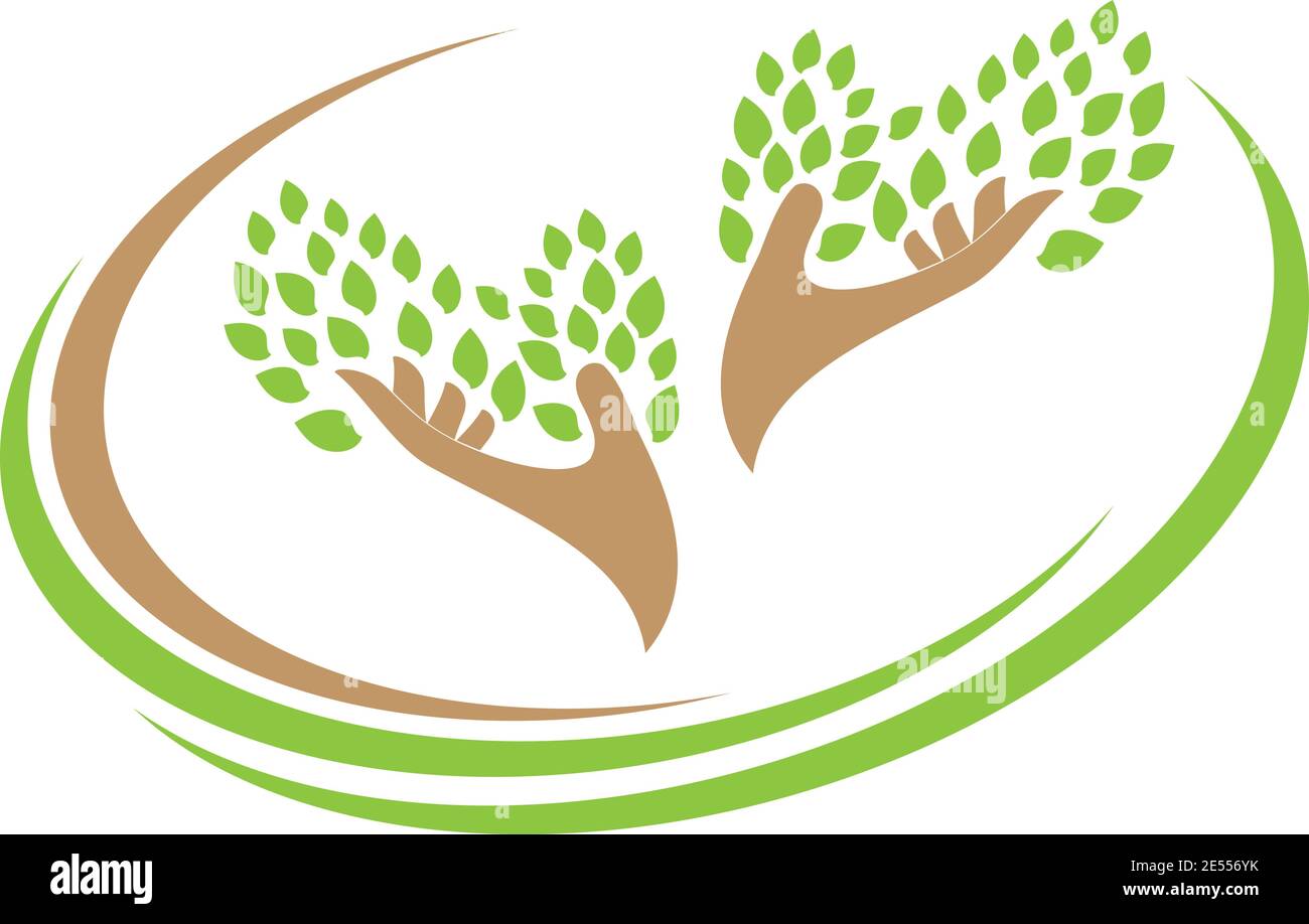 Hände, Blätter, Bäume, Logo, Hintergrund Stock Vektor